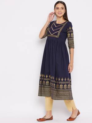 Navy-blue printed cotton cotton-kurtis 4