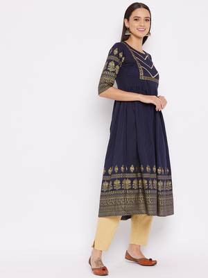 Navy-blue printed cotton cotton-kurtis 5