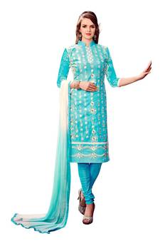 Sky-blue embroidered cotton salwar