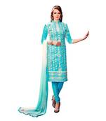 Sky-blue embroidered cotton salwar