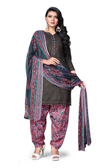 Dark-grey printed cotton salwar