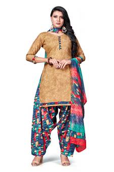 Beige printed cotton salwar