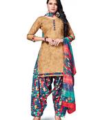 Beige printed cotton salwar