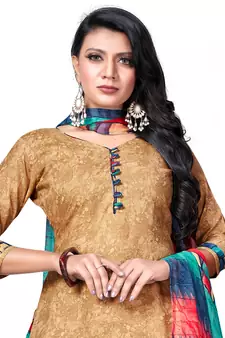 Beige printed cotton salwar