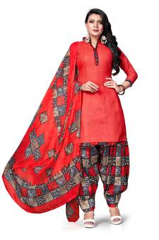 Light-red printed cotton salwar