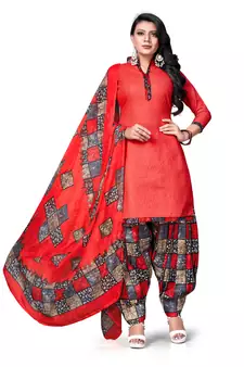 Light-red printed cotton salwar