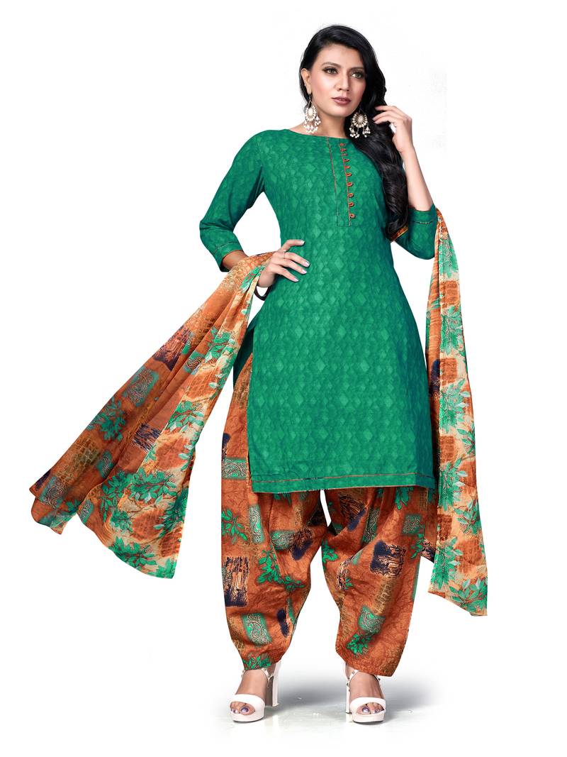 Sea-green printed cotton salwar
