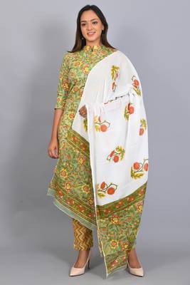 Varyaa Women's Pure Cambric Cotton Floral Printed Kurti - Pant & Duppatta 3PCS Set 2