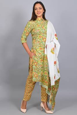 Varyaa Women's Pure Cambric Cotton Floral Printed Kurti - Pant & Duppatta 3PCS Set 5