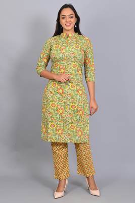 Varyaa Women's Pure Cambric Cotton Floral Printed Kurti - Pant & Duppatta 3PCS Set 9