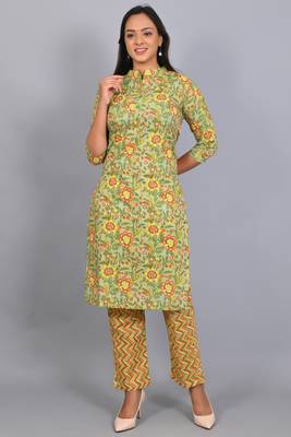 Varyaa Women's Pure Cambric Cotton Floral Printed Kurti - Pant & Duppatta 3PCS Set 11