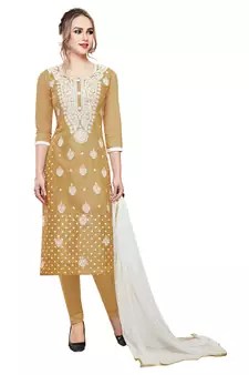 Beige embroidered cotton salwar