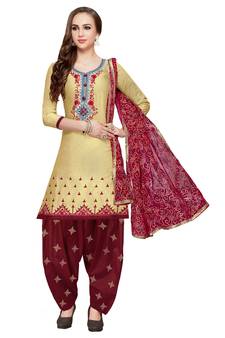 Beige embroidered cotton salwar