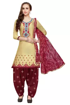 Beige embroidered cotton salwar