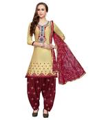 Beige embroidered cotton salwar