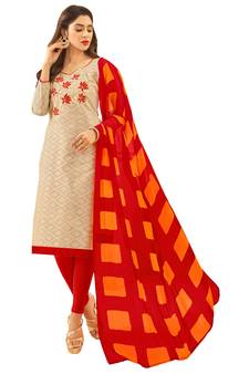 Beige embroidered jacquard salwar