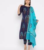 Navy-blue floral print cotton salwar