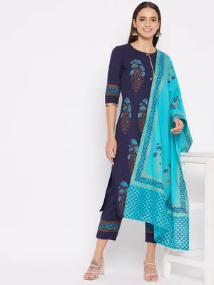 Navy-blue floral print cotton salwar 2