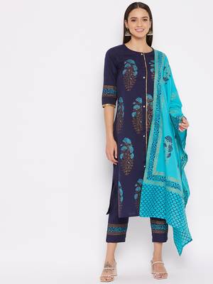 Navy-blue floral print cotton salwar 3