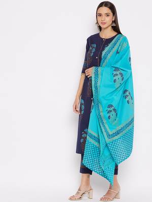 Navy-blue floral print cotton salwar 4