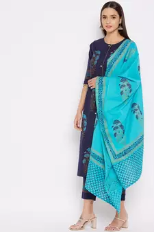 Navy-blue floral print cotton salwar