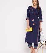 Navy-blue embroidered cotton salwar