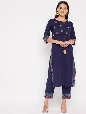Navy-blue embroidered cotton salwar 2
