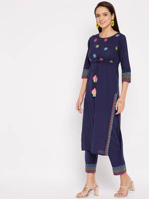 Navy-blue embroidered cotton salwar 3