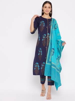 Navy-blue floral print cotton salwar 5