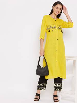 Yellow embroidered rayon salwar 2