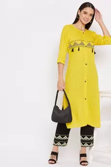 Yellow embroidered rayon salwar