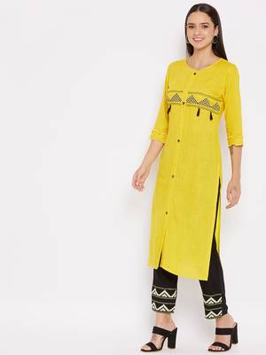 Yellow embroidered rayon salwar 3