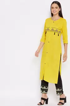 Yellow embroidered rayon salwar