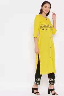 Yellow embroidered rayon salwar