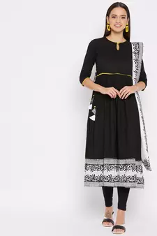 Black geometric print cotton salwar