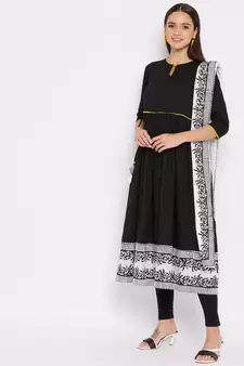 Black geometric print cotton salwar