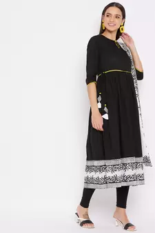 Black geometric print cotton salwar