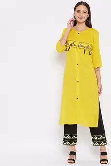 Yellow embroidered rayon salwar