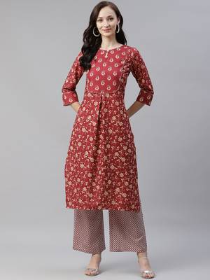 Maroon printed rayon kurtas-and-kurtis 1