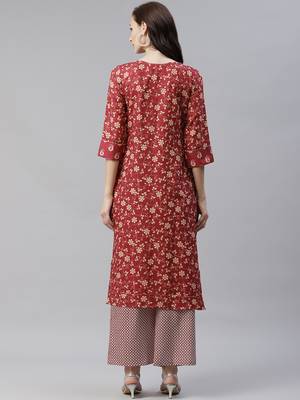 Maroon printed rayon kurtas-and-kurtis 3