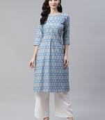 Blue printed rayon kurtas-and-kurtis