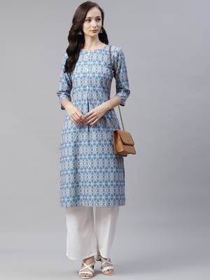 Blue printed rayon kurtas-and-kurtis 5