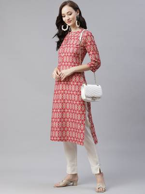 Red printed rayon kurtas-and-kurtis 5