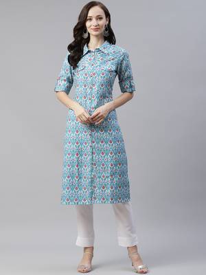 Blue printed rayon kurtas-and-kurtis 1
