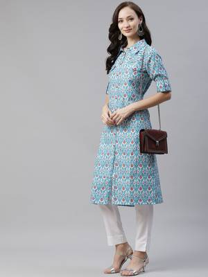 Blue printed rayon kurtas-and-kurtis 5