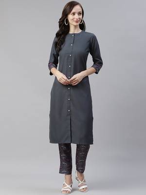 Grey plain rayon kurtas-and-kurtis 1