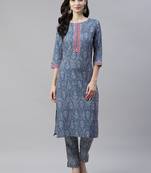 Blue printed rayon kurtas-and-kurtis