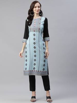 Blue printed rayon kurtas-and-kurtis 1