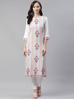 Cream printed rayon kurtas-and-kurtis 1