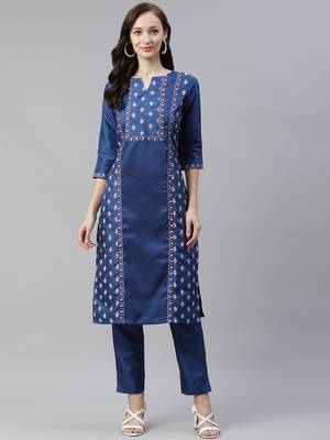 Blue printed art silk kurtas-and-kurtis 1